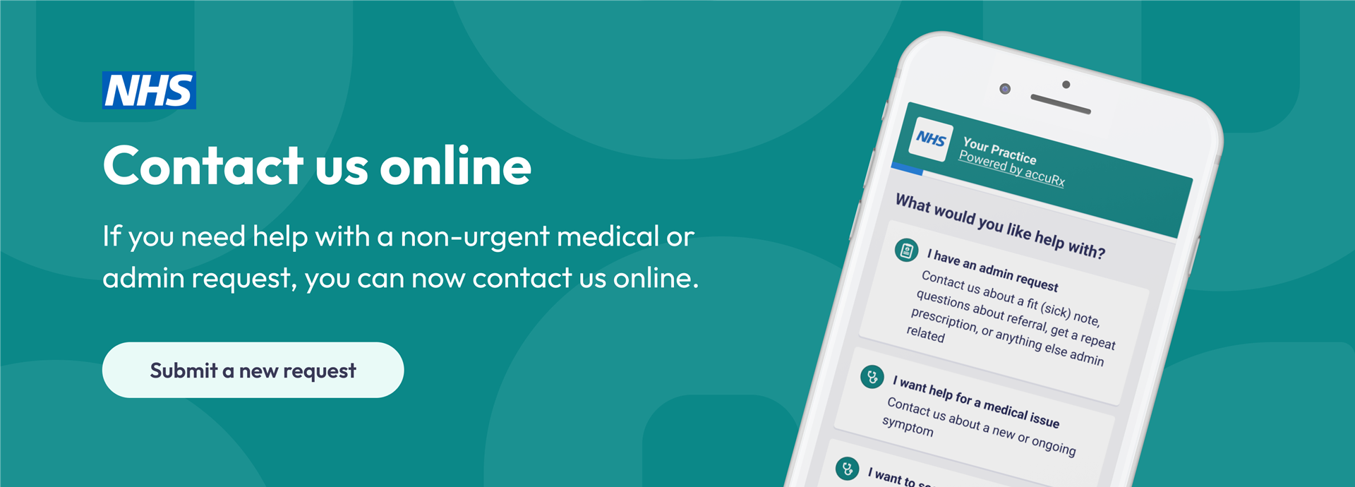 Website banner directing patients to contact us online